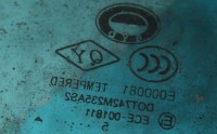Стекло передней двери BYD Flyer II 2005 г CCC QY E000081 TEMPERED DOT742M235AS2 E1 ECE-001811 06.11.00TY012G, 61030120 06.11.00TY011G, 61030110